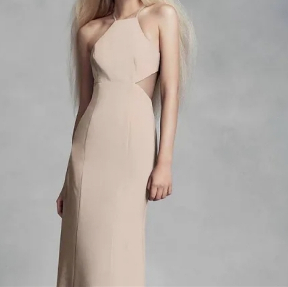 𝅺NWT Vera Wang White Collection Long Cut Out Sterling Halter Dress - Picture 2 of 7